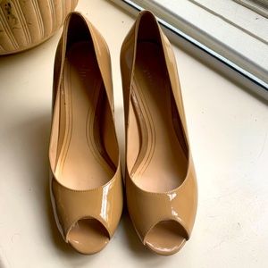 Cole Haan peep toe nude pumps